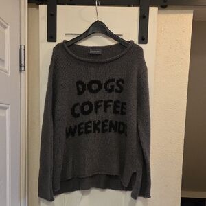 Wooden Ships Gray 'Dogs Coffee Weekend' Knit Sweater
